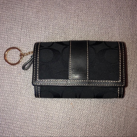 Coach Handbags - Coach Black Signature Small Zip Wallet Keychain